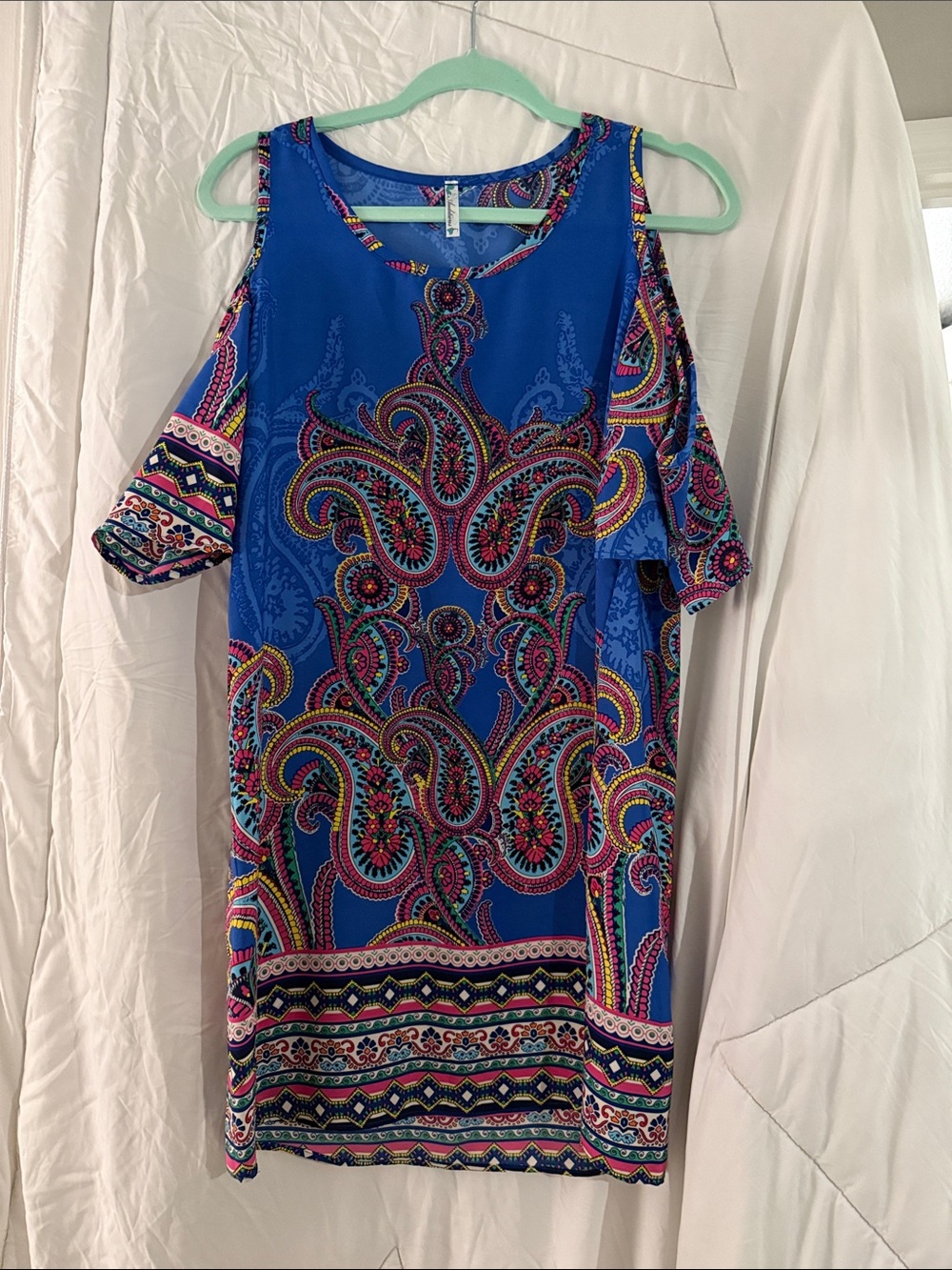 Auditions Blue Paisley Cold-Shoulder Midi Dress